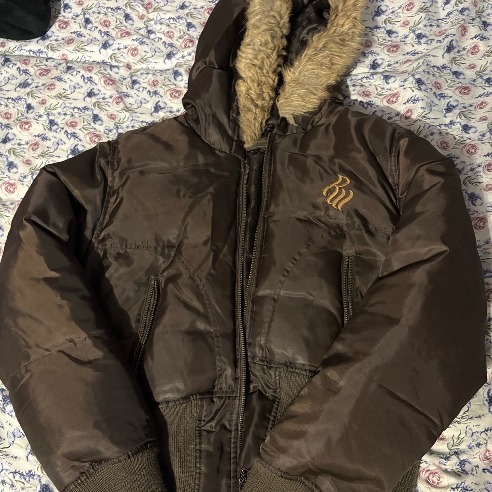 Rocawear Brown Puffer Jacket with Fur Trim